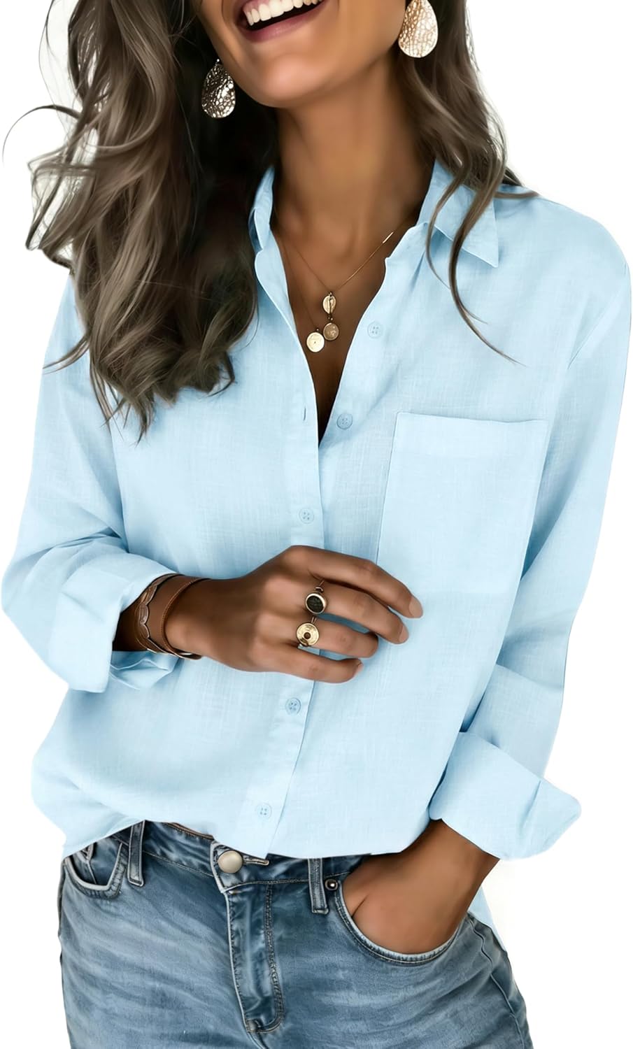 Zeagoo Womens Button Down Shirts Long Sleeve Cotton Gauze Tops Casual Collared Blouses Loose Fit