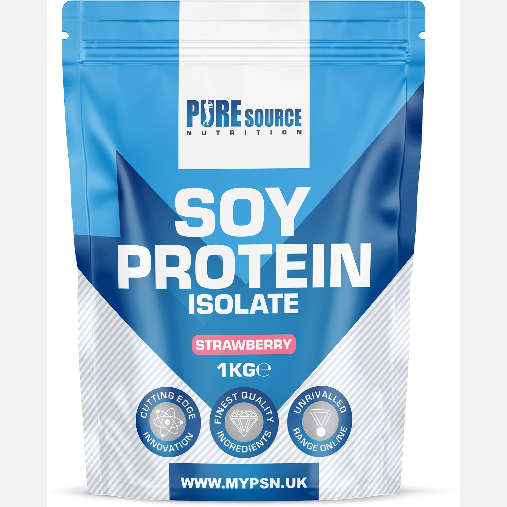 Soy Protein Isolate Powder 1kg (90% Protein) | Strawberry Flavour Vegan Protein Powder | High Protein Dairy Free Plant Based Supplement | Superfood Supergreens by PSN