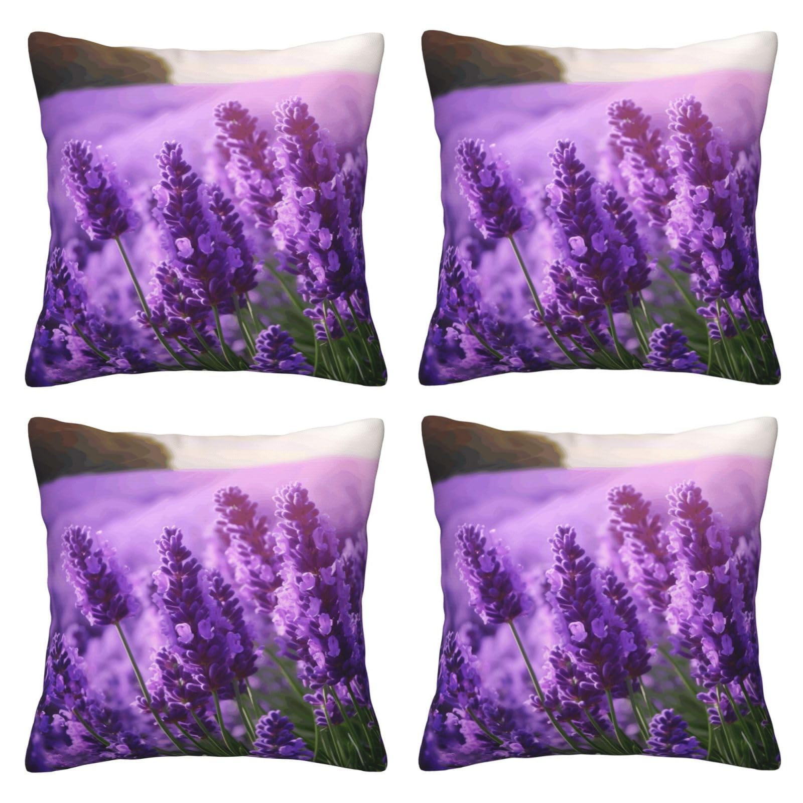 Purple Lavender Throw Pillow Cases 4 Pack Square Pillowcases Super Soft Pillow Protectors With Zipper for Couch Livingroom Sofa Bed Office Car,30x30 CM