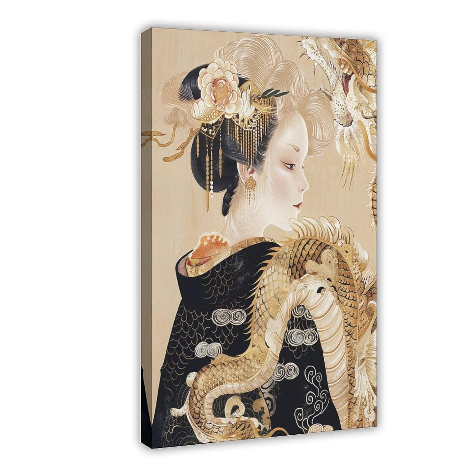 Bareronor Golden Dragon Geisha Poster Canvas Poster Bedroom Decor Landscape Office Room Decor Gift 20" L X 30" W