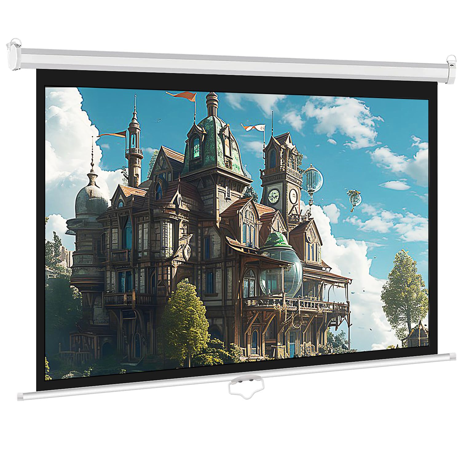 INMOZATA Leinwand Beamer Rollo 129cm, Bild 116 x 87 cm(60 Zoll), Format 4:3, Deckenmontage & Wandmontage Projektor Leinwand für Heimkino Büro Treffen Schule Präsentationen-Weiß Gehäuse