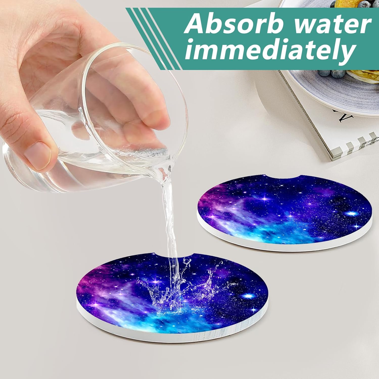 2 Pack Car Cup Holder Coasters - Purple Galaxy Space Absorbent Ceramic Coaster, Car Coasters for Cup Holders, Car Interior Accessories for Women Men - Image 5