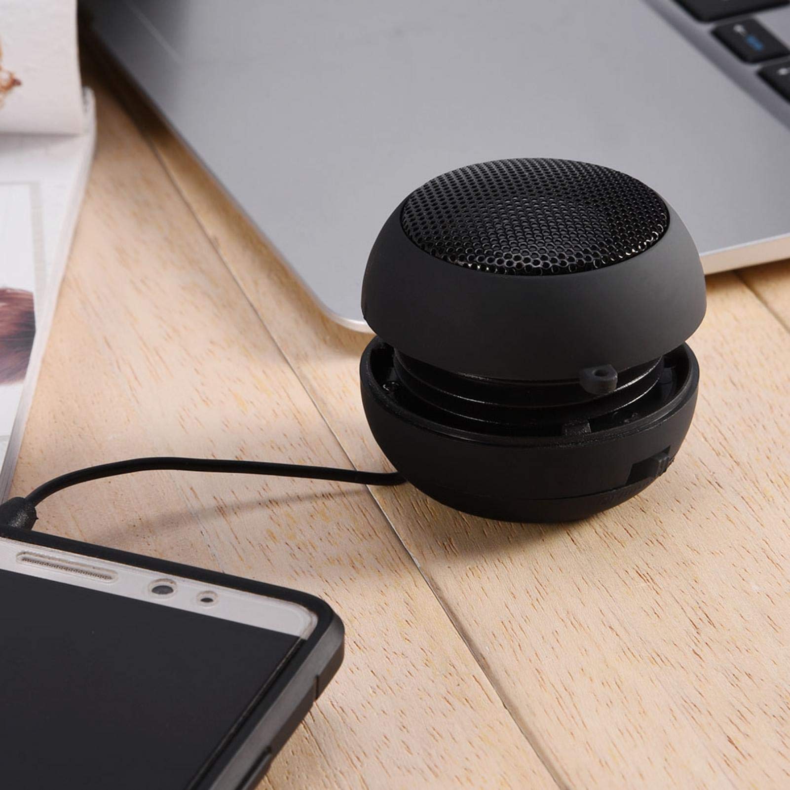 Goshyda Mini Altoparlante, Altoparlante Retrattile Portatile Leggero da Viaggio USB da 3,5 mm a Bassa Potenza con Batteria, per MP3, MP4, MP5, telefoni cellulari, Computer(Nero)