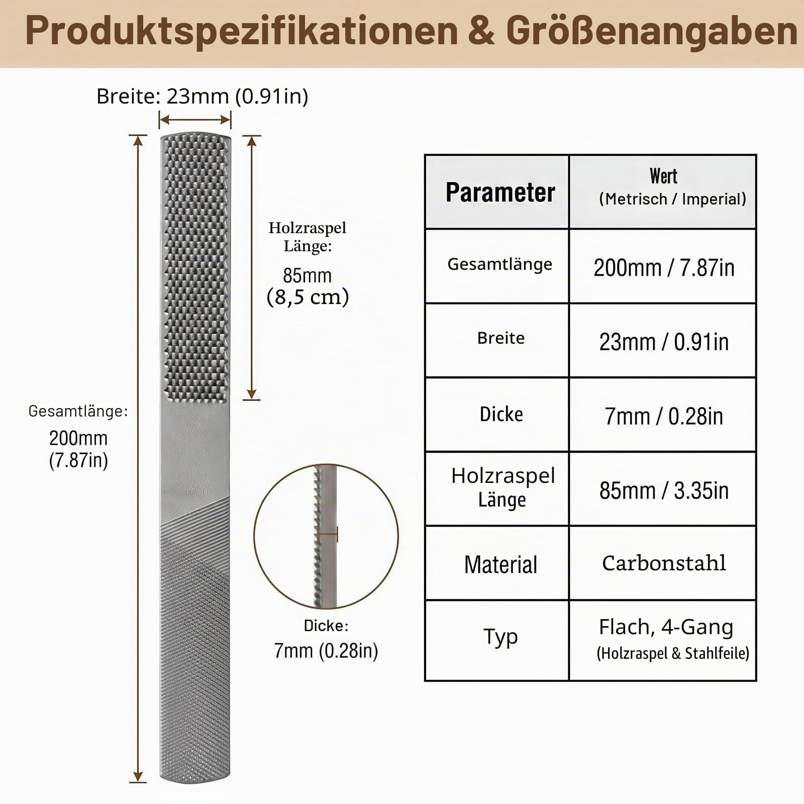 4-in-1 Halbrunde flache Raspel, Karbonstahl, Handraspelfeilen zum Formen von Holz, Leder, Kunststoff, Metall, Holzschnitzfeilen für Tischler, 20,3 cm