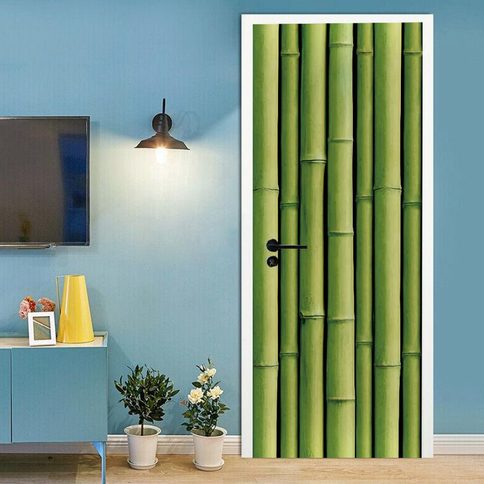 A.Monamour Sticker Porte Autocollant Poster de Porte 3D Feuilles De Bambou Vert Orchidées Violettes Fleurs A.Monamour Sticker Porte Autocollant Poster de Porte 3D Feuilles De Bambou Vert Orchidées Violettes Fleurs