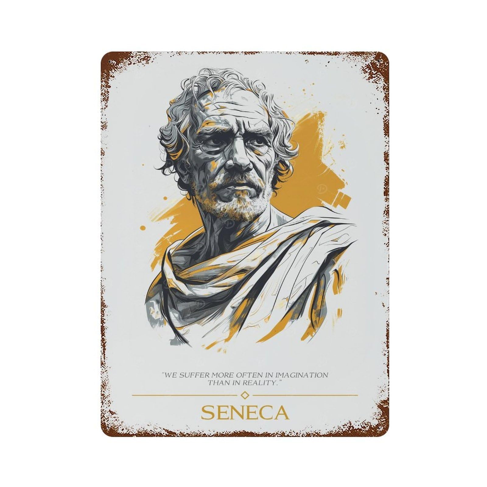 Rustic Tin Plaque with Seneca Design 15.7"x11.8", for Pub, Kitchen And Man Cave Decor, Old School Wall Decor