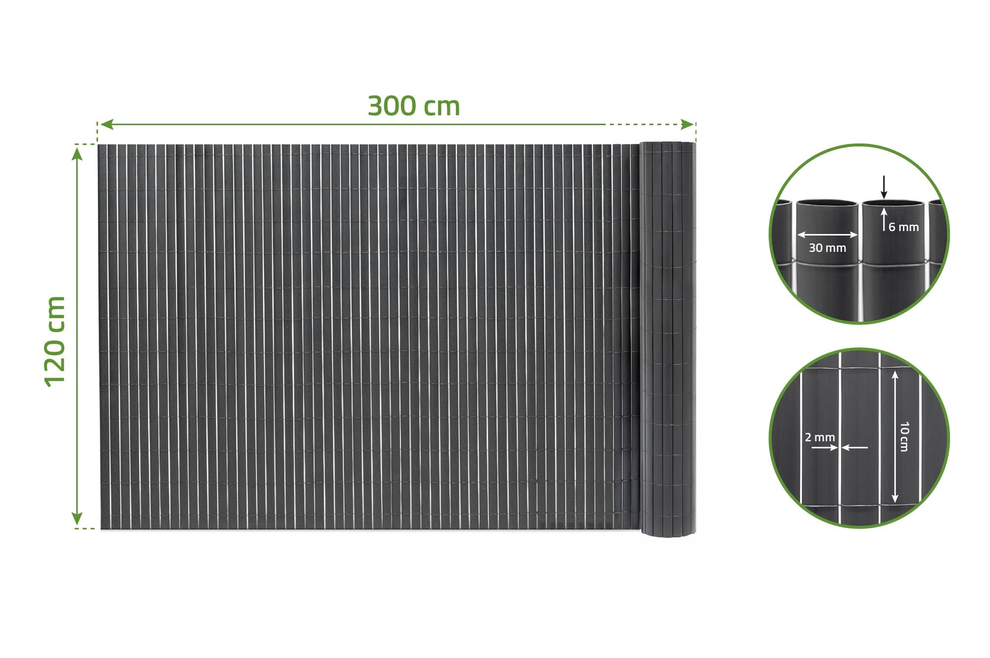 CASANOOV Canisse PVC VISO 3x1,2 m 3,6 m² Gris Anthracite Brise Vue Occultation 95% Lames 30 mm Résistant UV Haute Qualité Balcon Terrasse Durable Densité 1,6 kg/m² Fil Métallique Renforcé