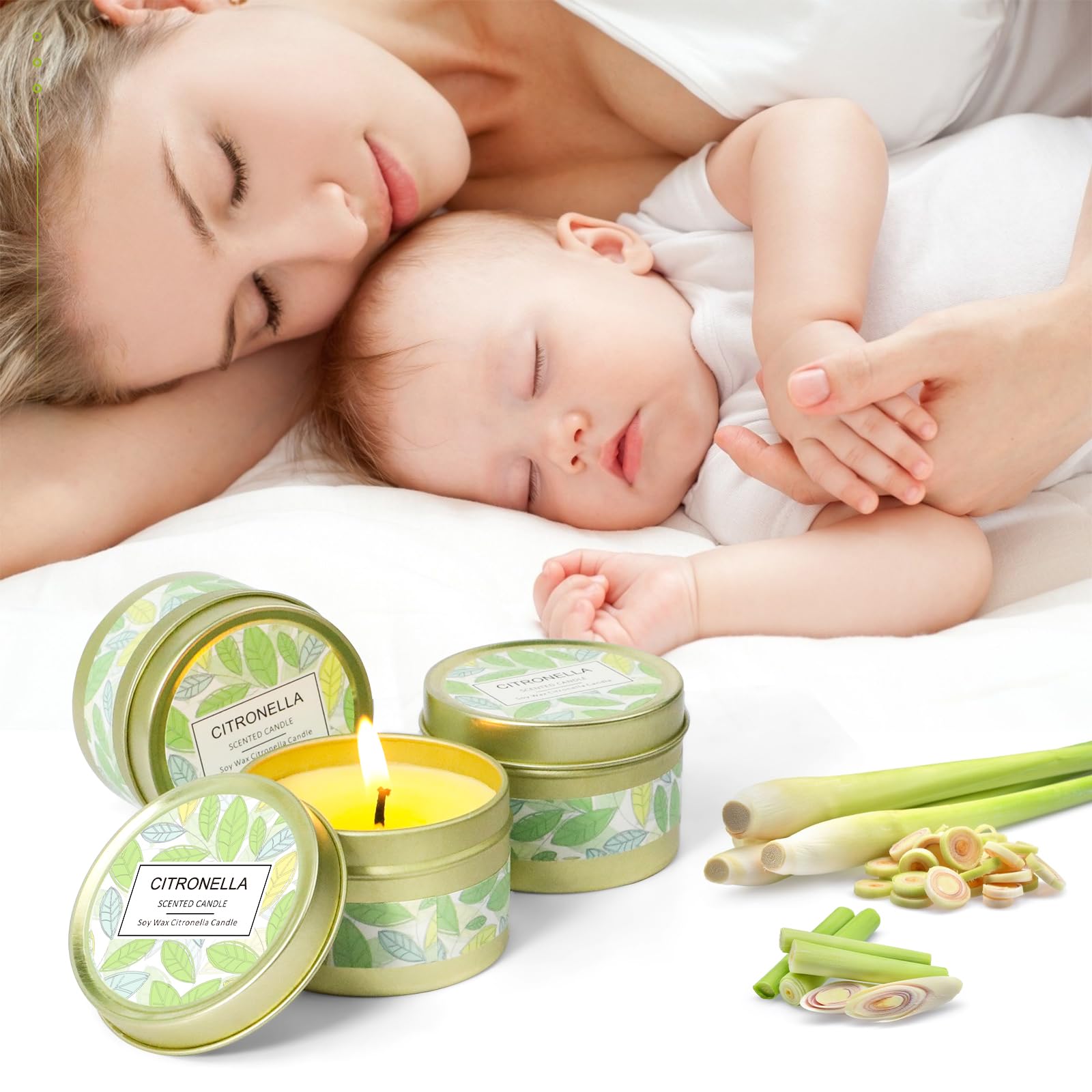 Candele alla Citronella, 100% Cera di Soia Naturale, Candela Citronella Set Esterno ed Interno per Giardino, Balcone, Campeggio, 6 Candele