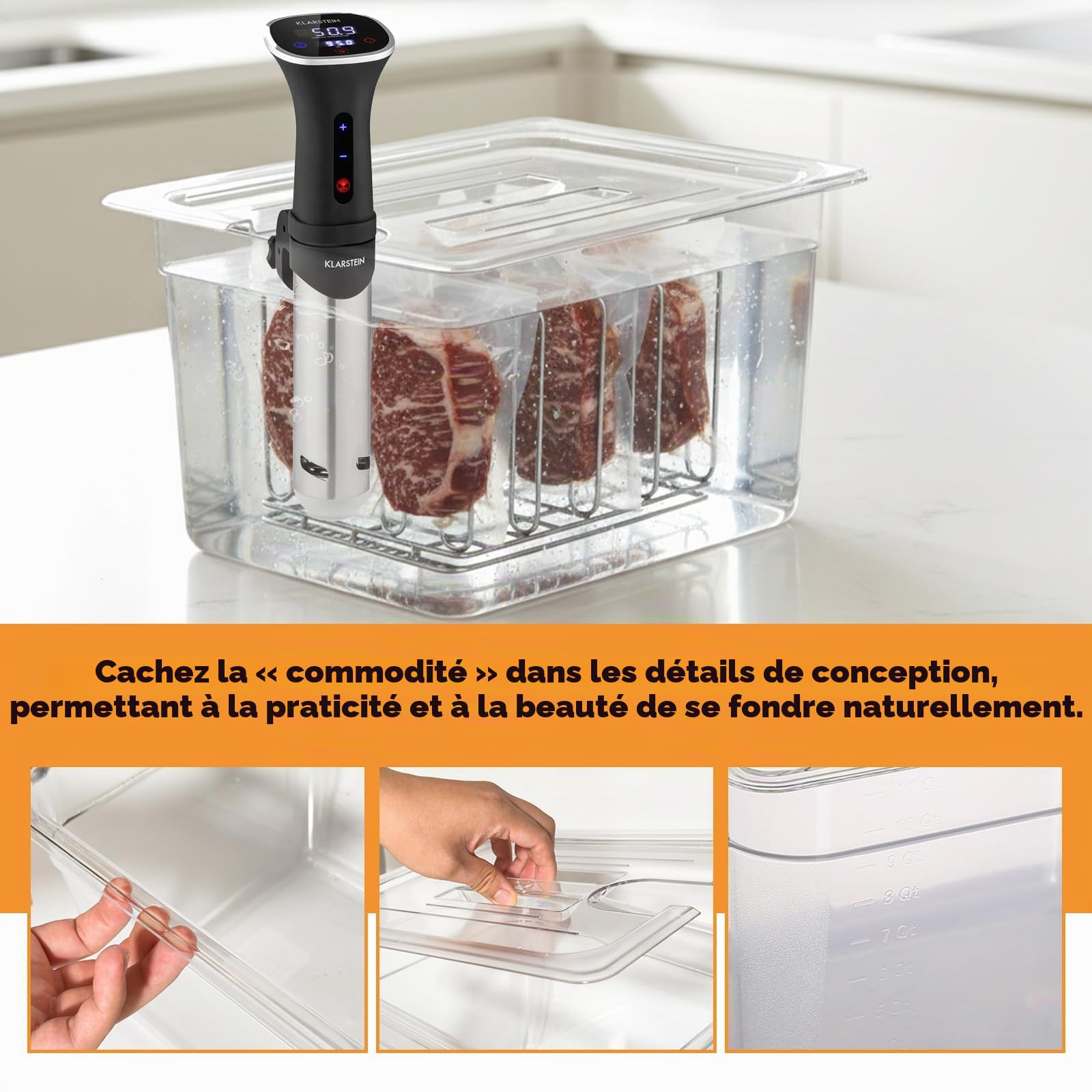 Conteneur Cuisson 11L sous Vide Basse Température avec Pour Cuiseur Sous Vide Récipient de cuisson sous vide avec couvercle et grille, Récipient Transparent Multifonction (sans BPA)
