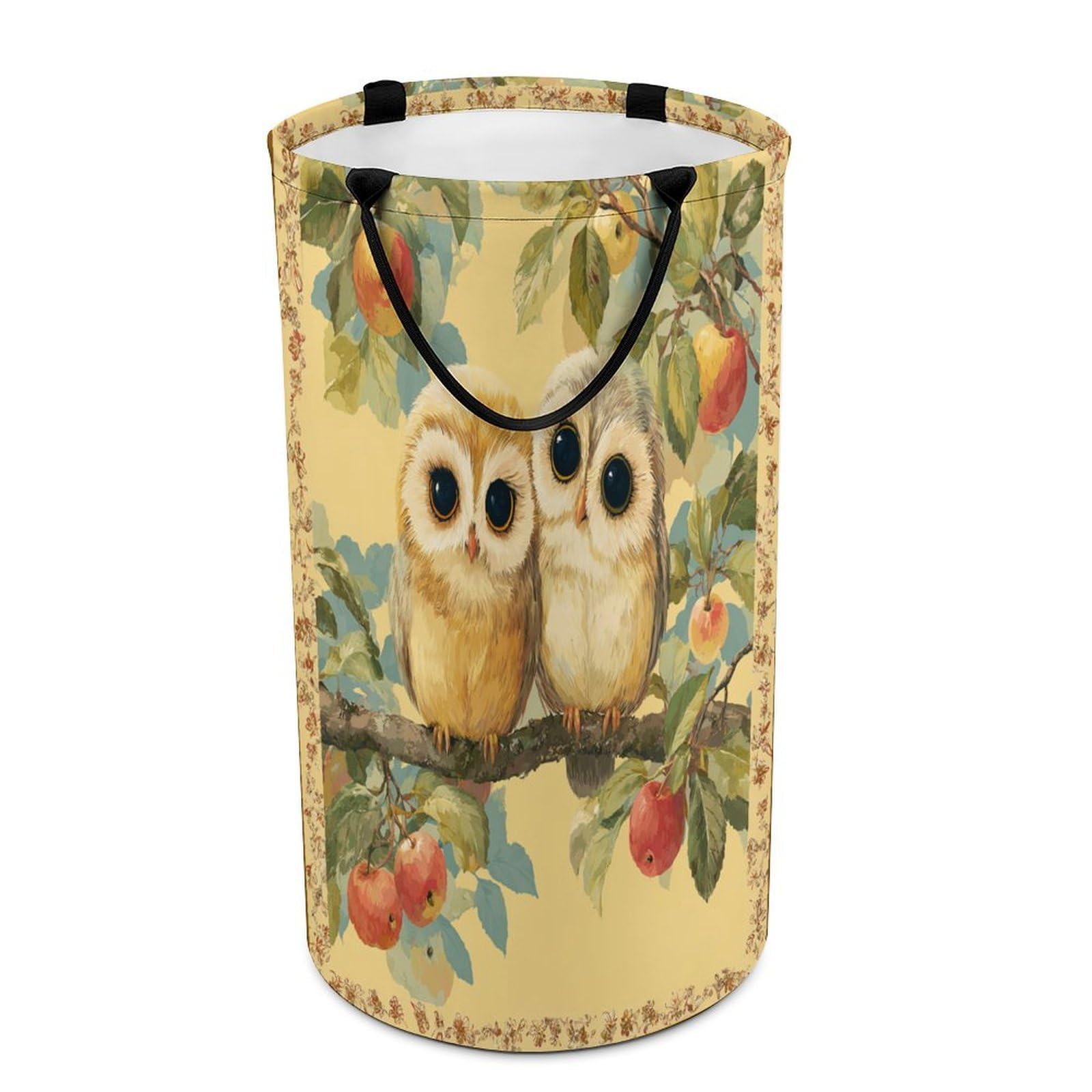 LUYYSKY Retro Realistic Cute Owl Collapsible Dirty Clothes Basket, Beautiful Funny Boho Plants Trees Animals Owls Portable Clothes Storage Basket