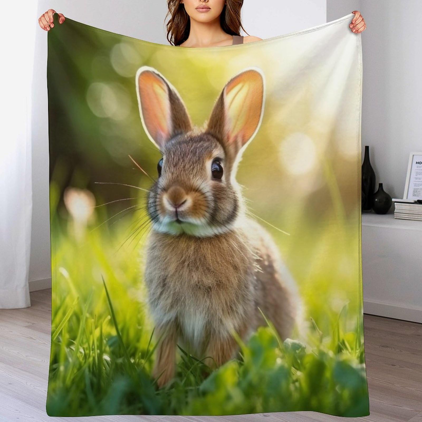 Couverture polaire lapin plaid moelleux pour soirée cocooning sur canapé