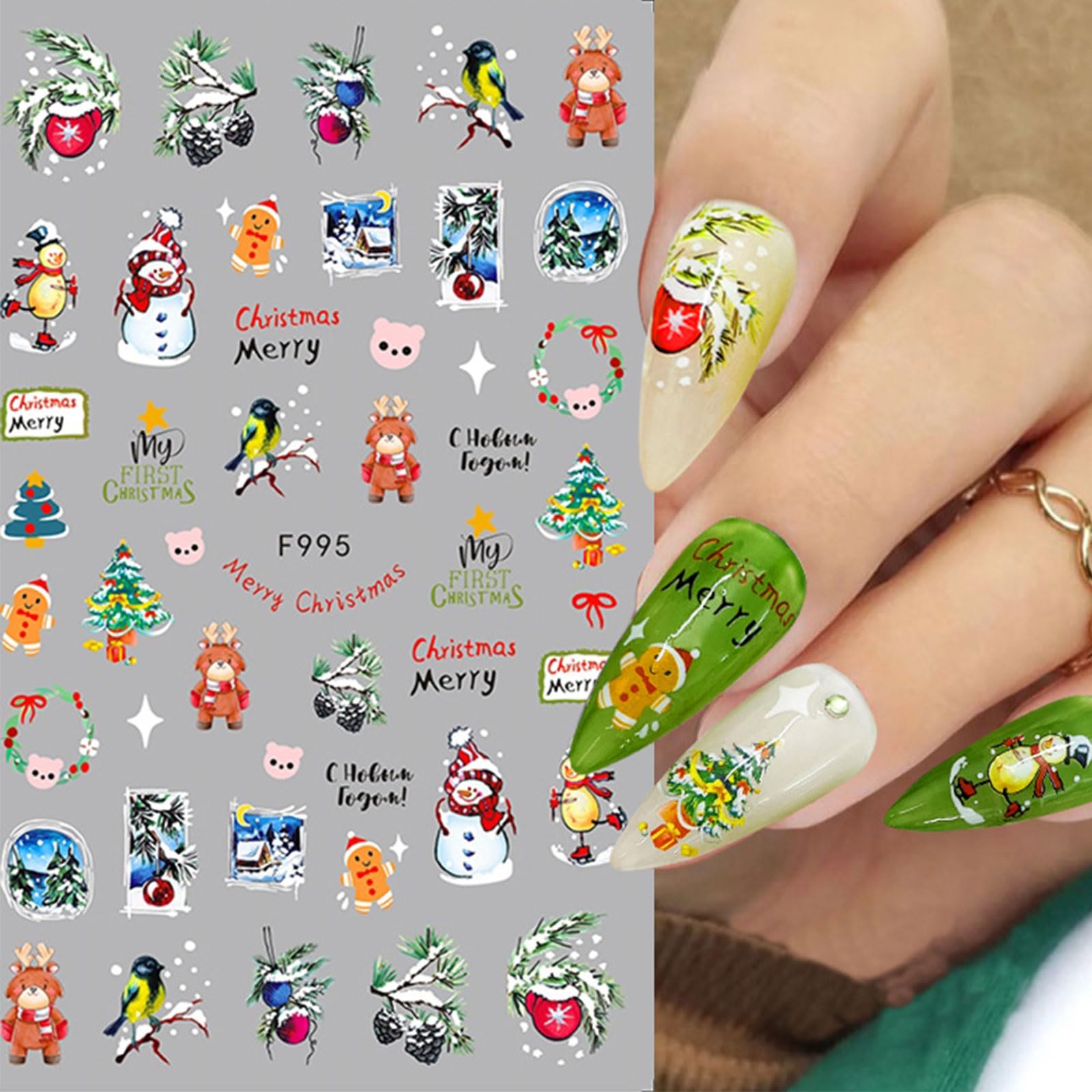 Weihnachts-Nagelsticker – 10 Blätter Mit Rentier, Schneemann & Schneeflocken – Selbstklebend Für DIY-Nageldesign