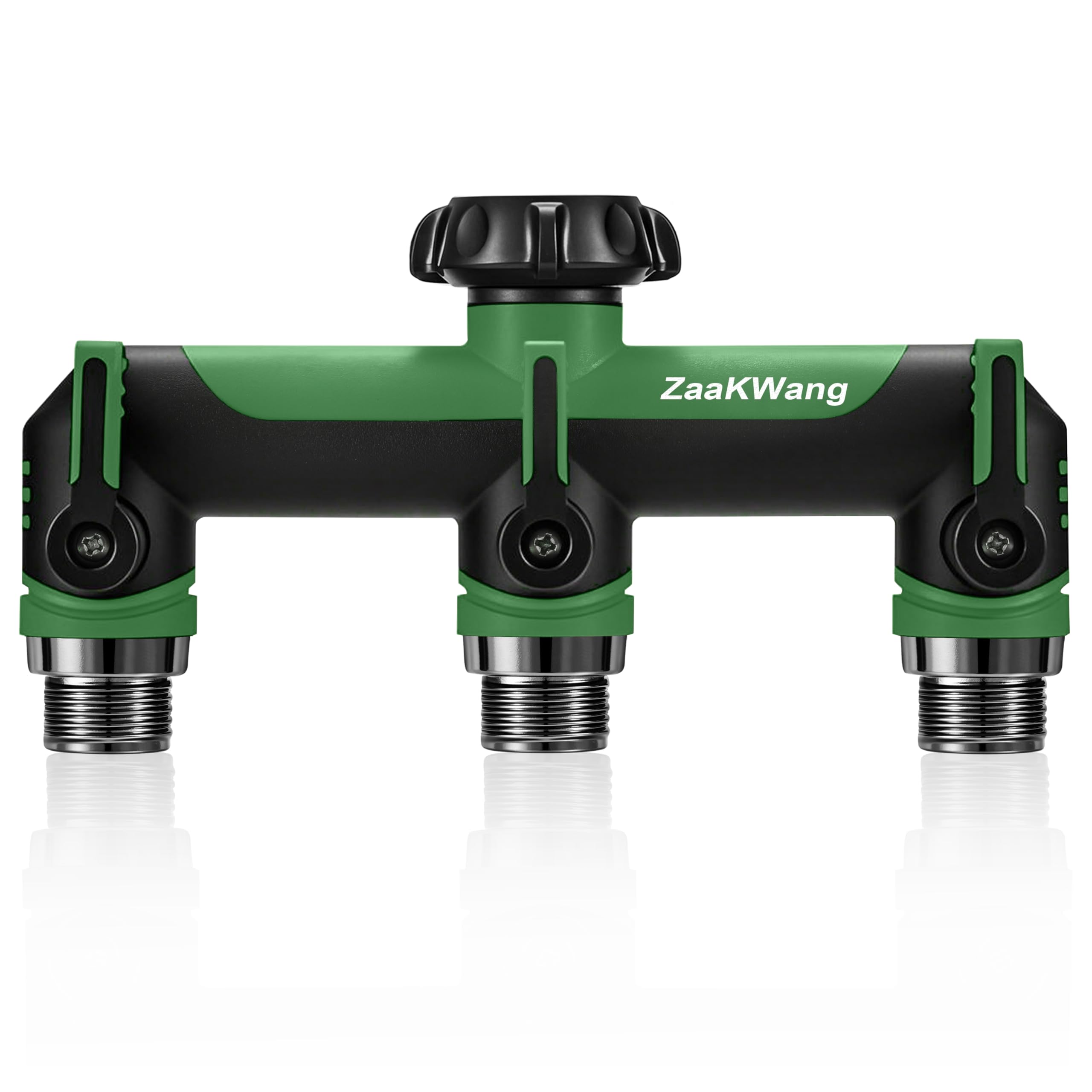 Photo 1 of *** MINOR DAMAGE *** ZaakWang Garden Hose Splitter, 3 Way Hose Splitter, Heavy Duty Water Hose Bib Spigot Splitter, Outdoor Faucet Splitter with Shutoff Valve, T Adapter Connector with 3/4 - Inch GHT Thread (Green)