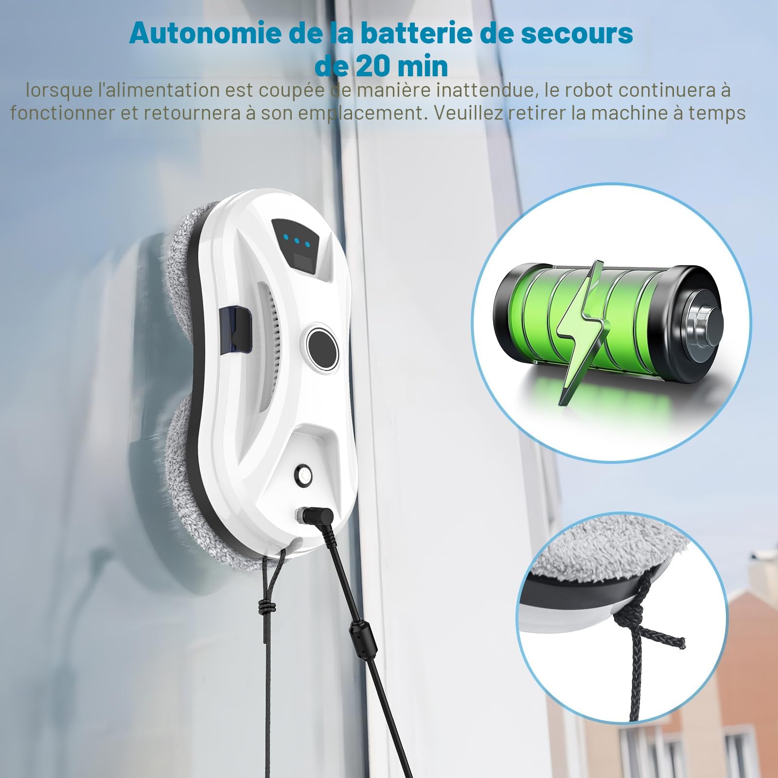 Robot Nettoyeur de Vitres Avec Jet d'Eau Automatique, 5600 Pa - Système de Détection Intelligent des Bords - Pour Fenêtres