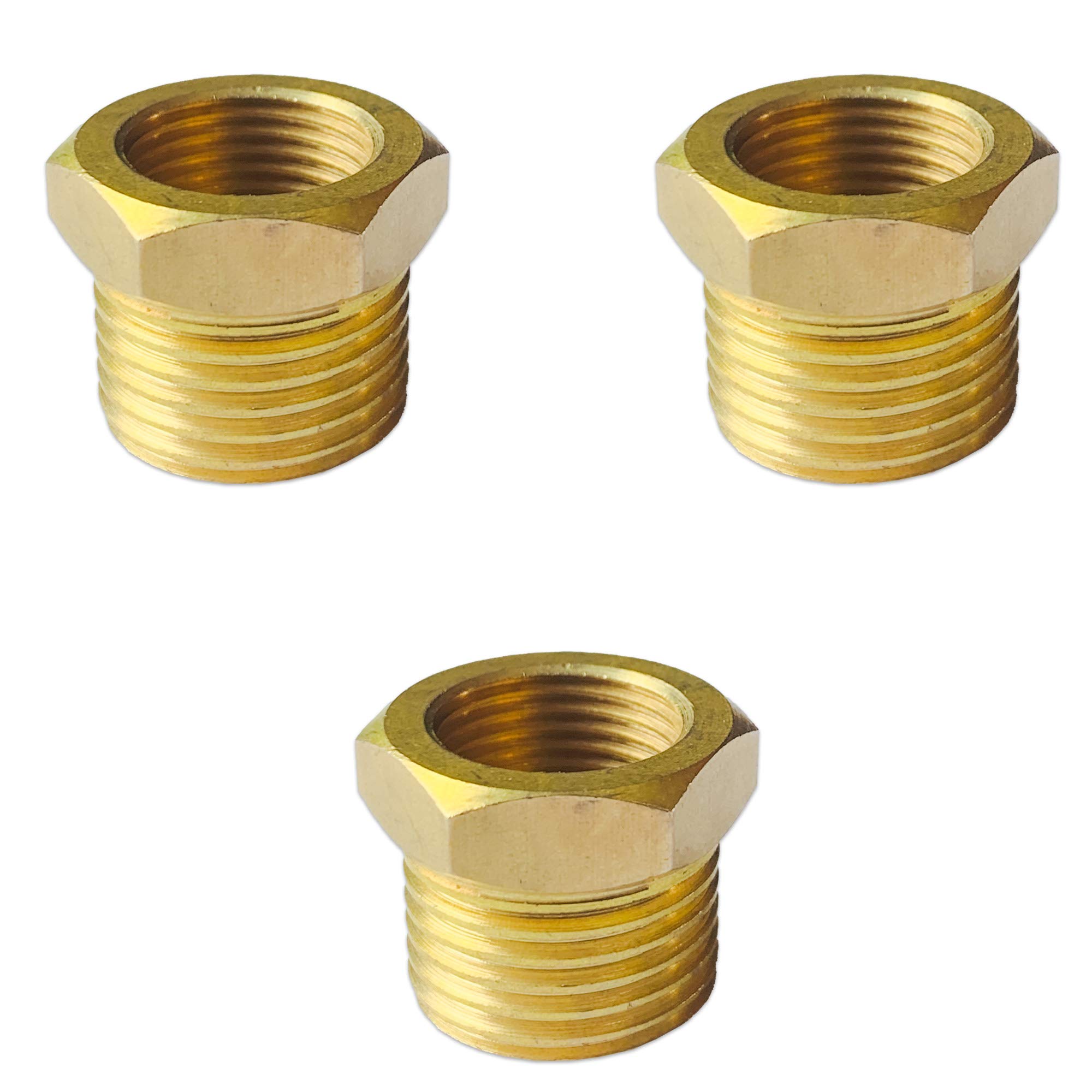 Brass Reducer Bush Pipe Fitting | Outer Male 1/2" into Inner Female 3/8" | (Pack of 3)