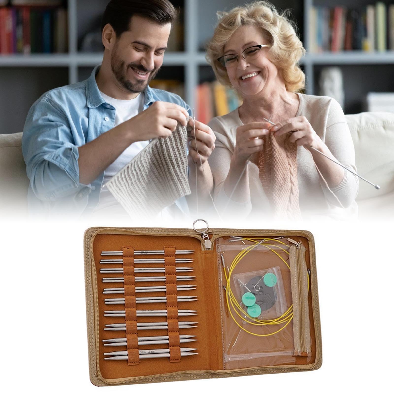 10 Pares de Agujas de Tejer Circulares Intercambiables con Estuche con Cremallera 2, 8-6, 0mm Aguja de Tejer Circular de Acero Inoxidable para Manualidades