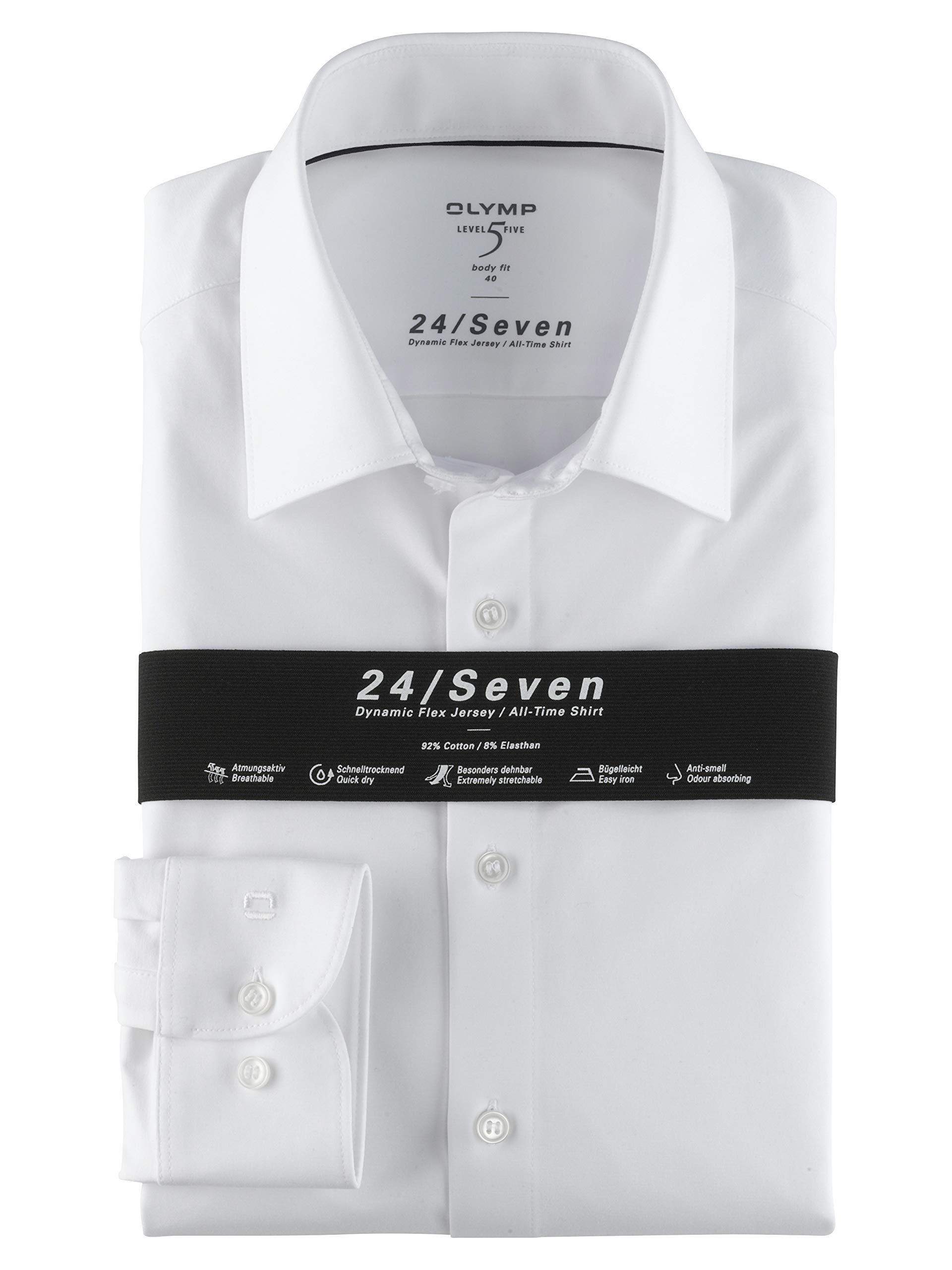 OLYMP Herren Businesshemd Langarm Level.Five.Body.fit,Single Jersey,Body fit,New York Kent,Weiss 00,42