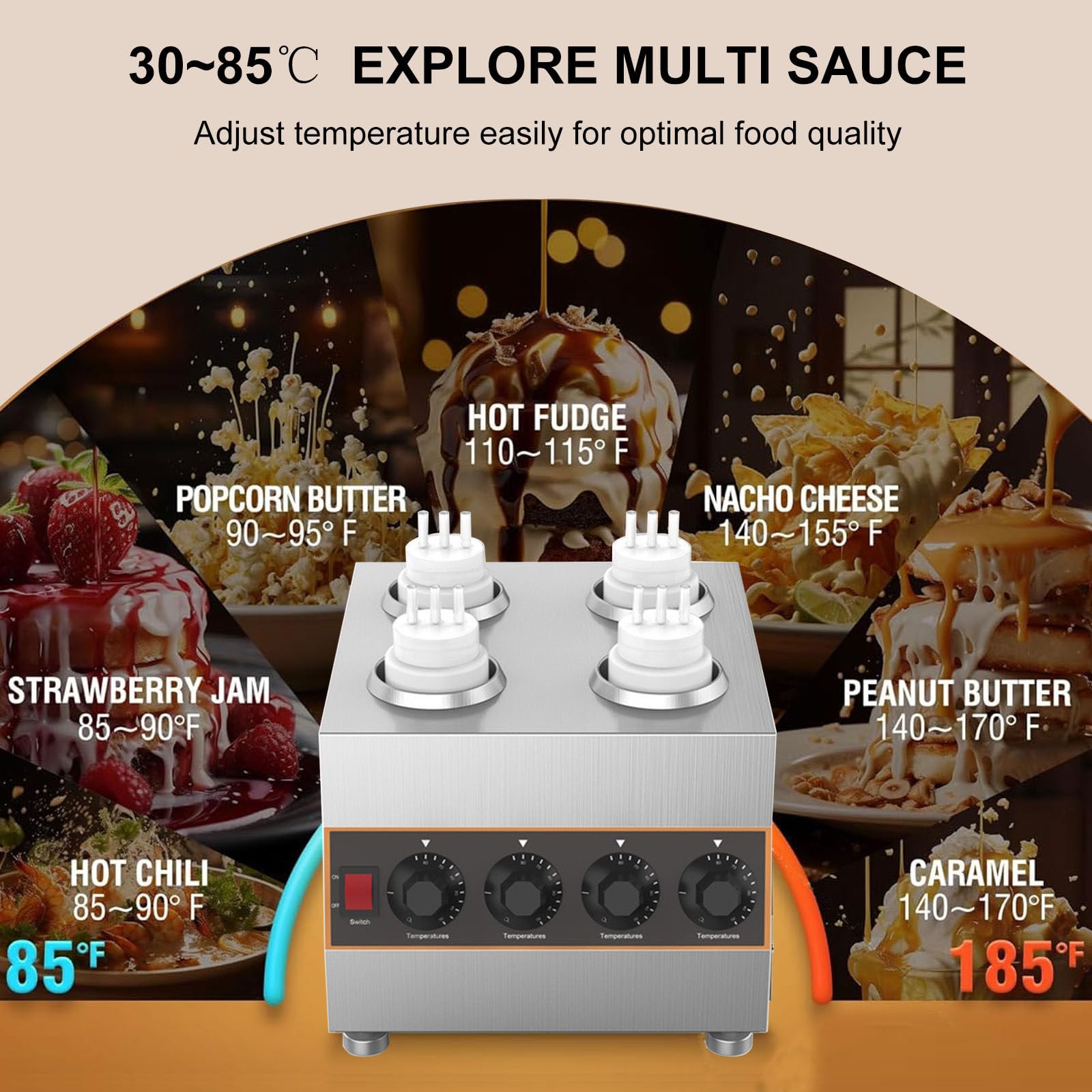 Calentador EléCtrico De Salsa De Queso, Dispensador De Queso Nacho, Calentador De Biberones Con Salsa De Queso Caliente De 640 W, Calentador De Jarabe De Acero Inoxidable Con 4 Bombas,220V