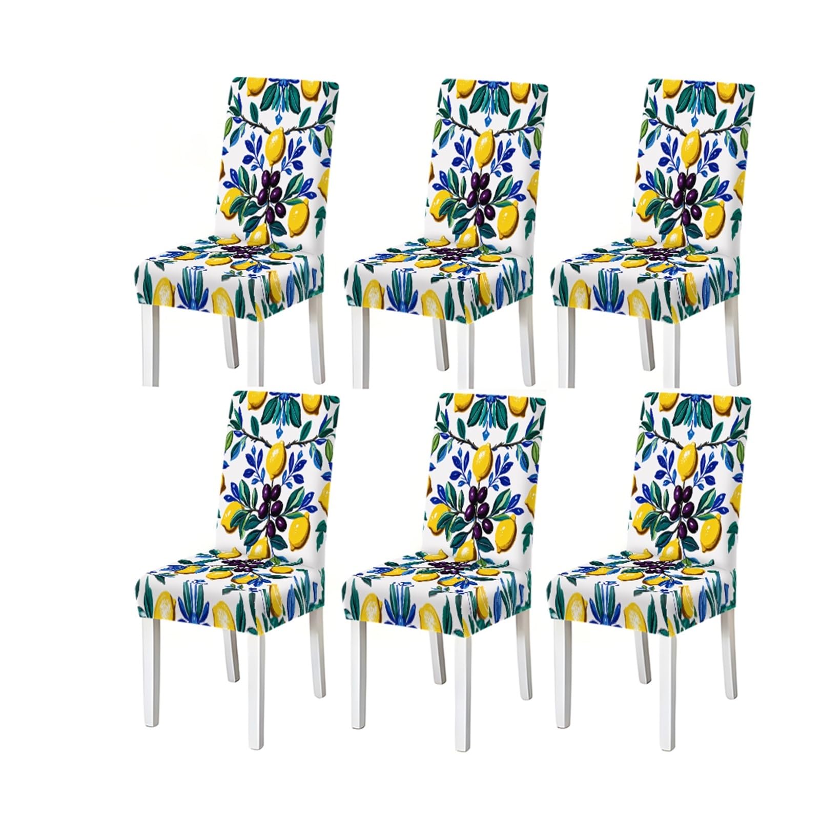 Bosuybn One Color Dining Chair Covers 2/4/6 Pieces, Stretch Slipcovers Lemon Olive Pattern Mediterranean Style Kitchen Dining Room Furniture Protectors For Home Dining Room(6Pcschair Cover)