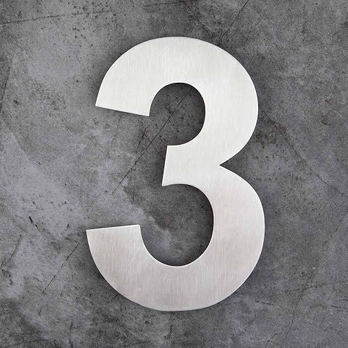 Números flotantes modernos, súper grandes, 12 pulgadas, acero inoxidable 304 níquel cepillado, número 3 tres