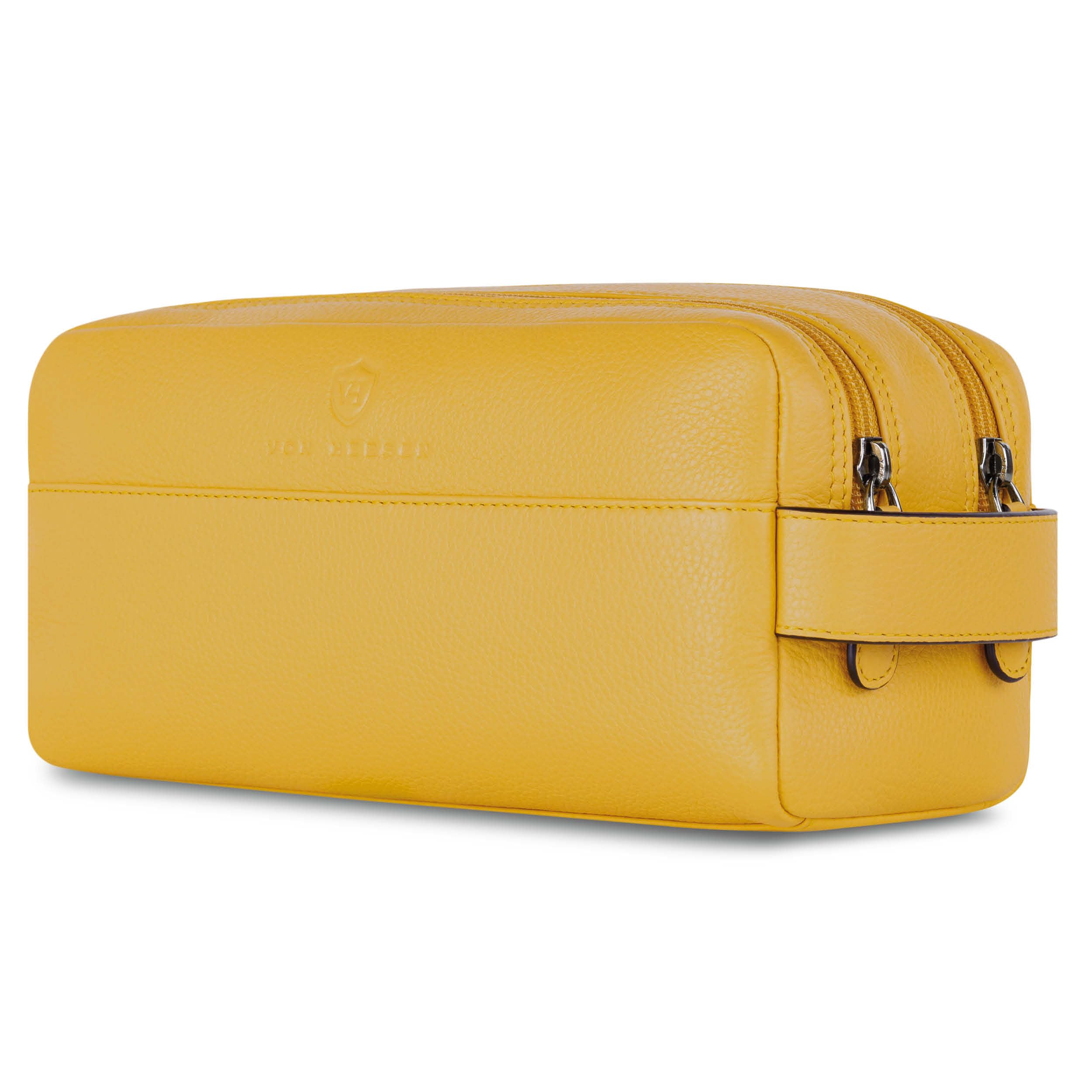 VON HEESEN Kulturbeutel Leder Kulturtasche für Herren & Damen - Echtleder Necessaire ideal zum Reisen - Waschtasche und Kosmetiktasche