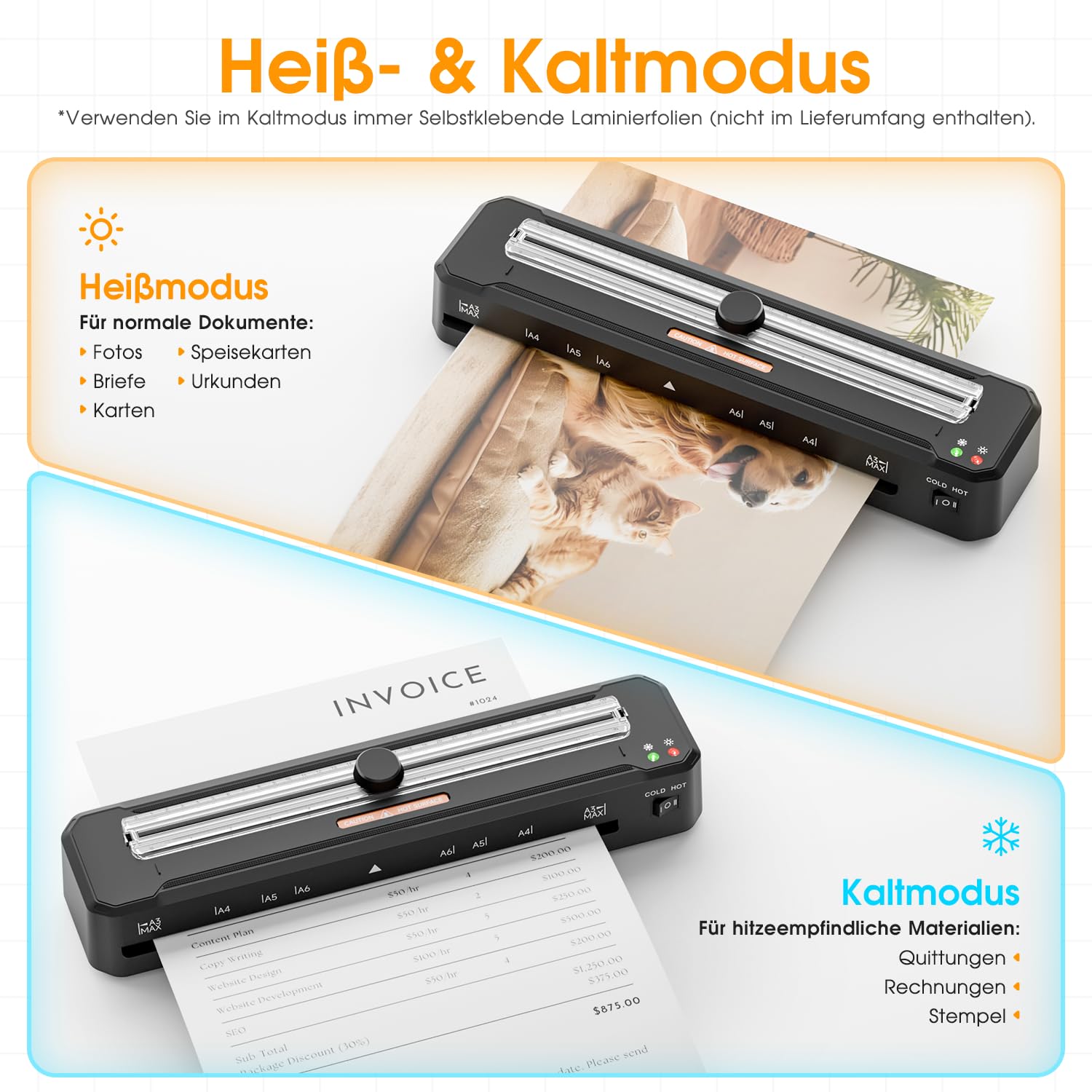 Cenova Laminiergerät A3, 4 in 1 Laminiergerät mit 10 Laminierfolien für A3/A4/A5/A6, Heiß und Kalt Laminiergerat Set mit Papierschneider und Eckrunde