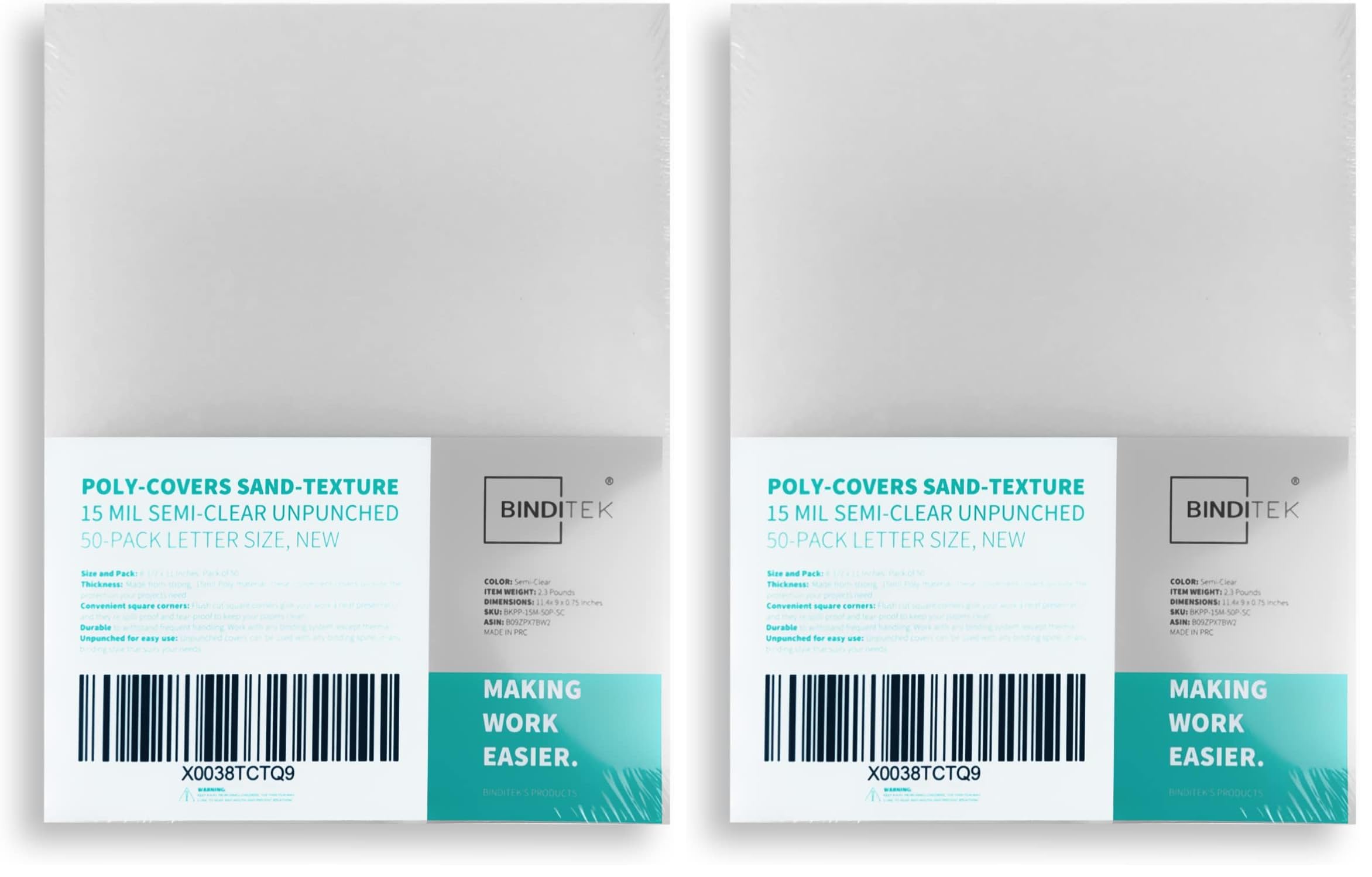 Binditek 15 Mil Binding Covers, 8.5x11 Inches, Semi-Transparent, 100 Pack