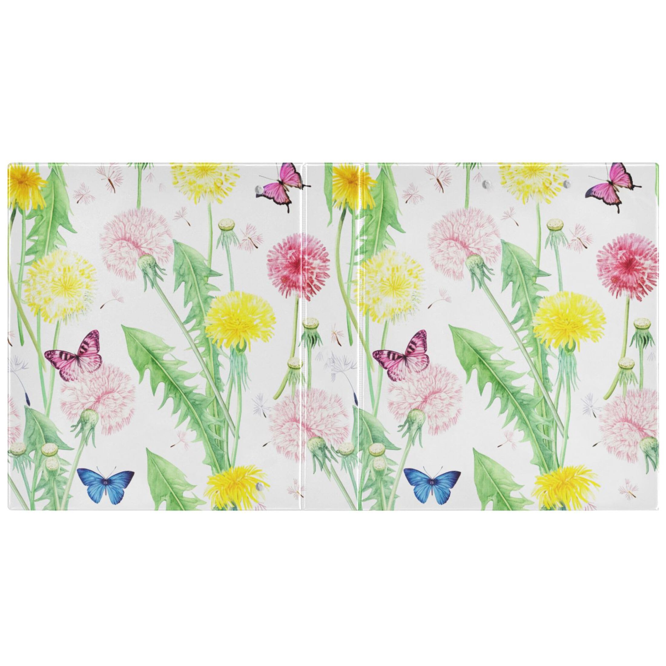 Raccoglitori colorati personalizzati con dente di leone floreale e farfalla, 3,8 cm, 3 anelli, 200 fogli, raccoglitore ad anelli rotondi, 31,5 x 27 x 6 cm, confezione da 2