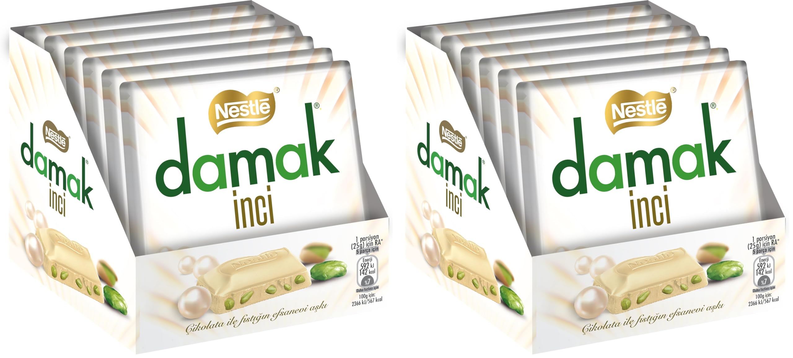 Nestlé Damak İnci Antep Fıstıklı Beyaz Kare Çikolata 60 g x 6 Adet (2 paketi)