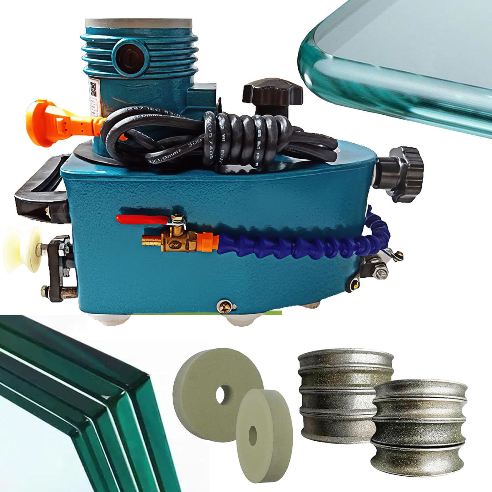 Canteadora De Vidrio Portátil Pequeña, Pulidora De Bordes Eléctrica para Plexiglás, Acrílico, Mármol Y Cerámica con 8 Ruedas De Diamante Y 2 Discos De Pulido Blue