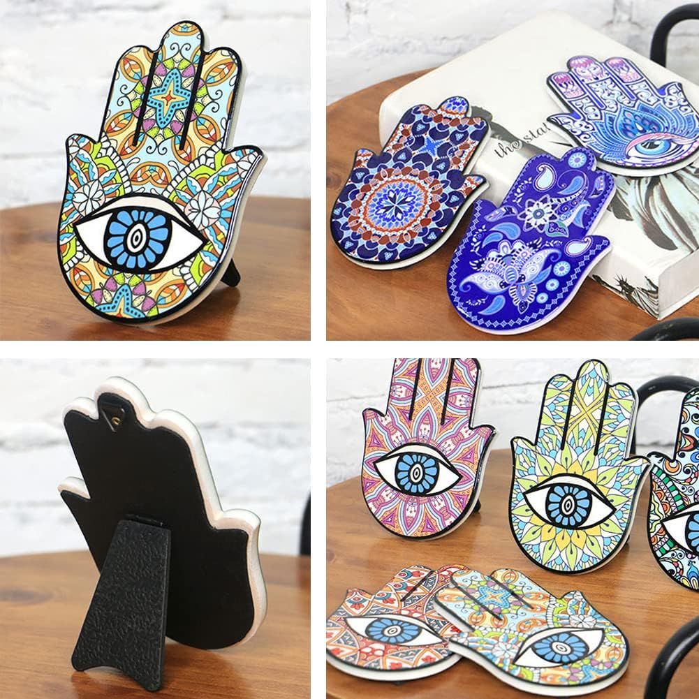 WAYUTO 5pcs Fatima Hand Ceramic Coaster Set Evil Eye Cup Mug Mat Absorbing Cork Base Drinks Beer Office Home Dining Vintage Decor Colorful Housewarming Gift Furniture Insulated Protection 4 * 6 in