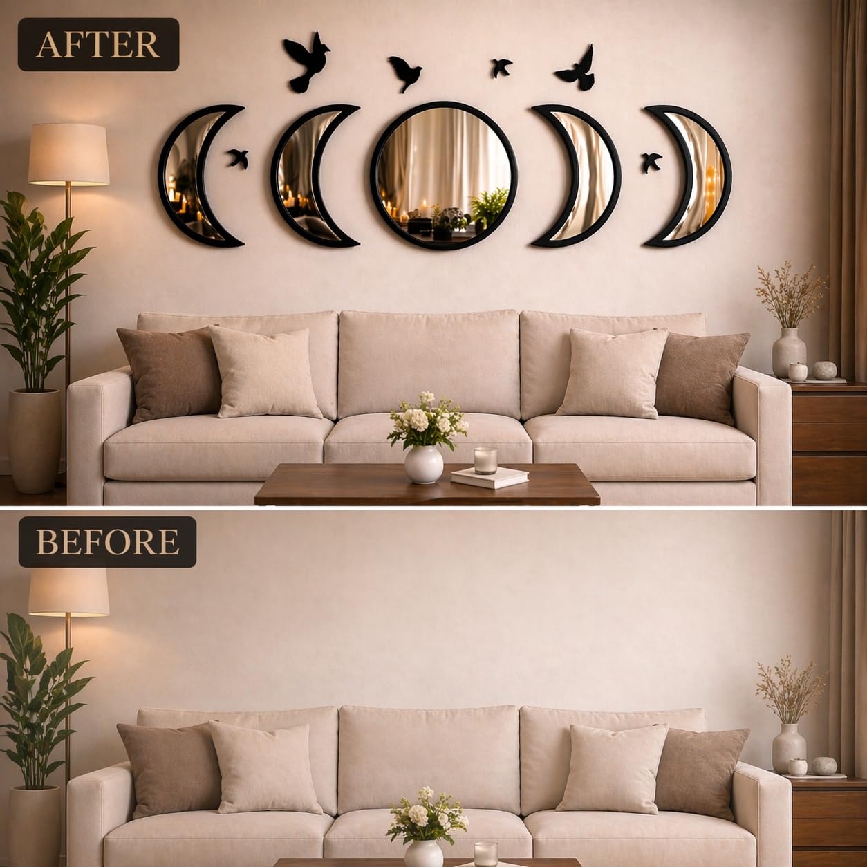 Amazon.com: NESHE Moon Phase Mirror Wall Decor Set with Birds