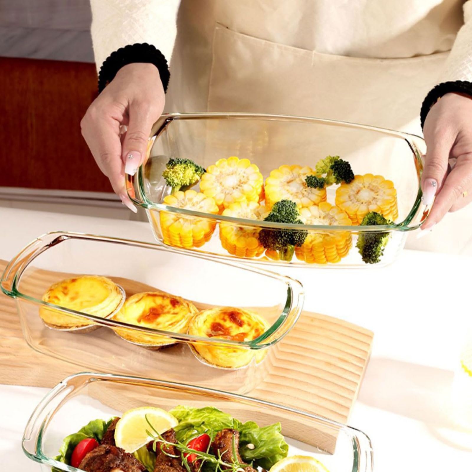 Molde para pan de vidrio de borosilicato alto con tapa de 27 x 14 x 7 cm para hornear pasteles y mantener la cocina de alimentos E
