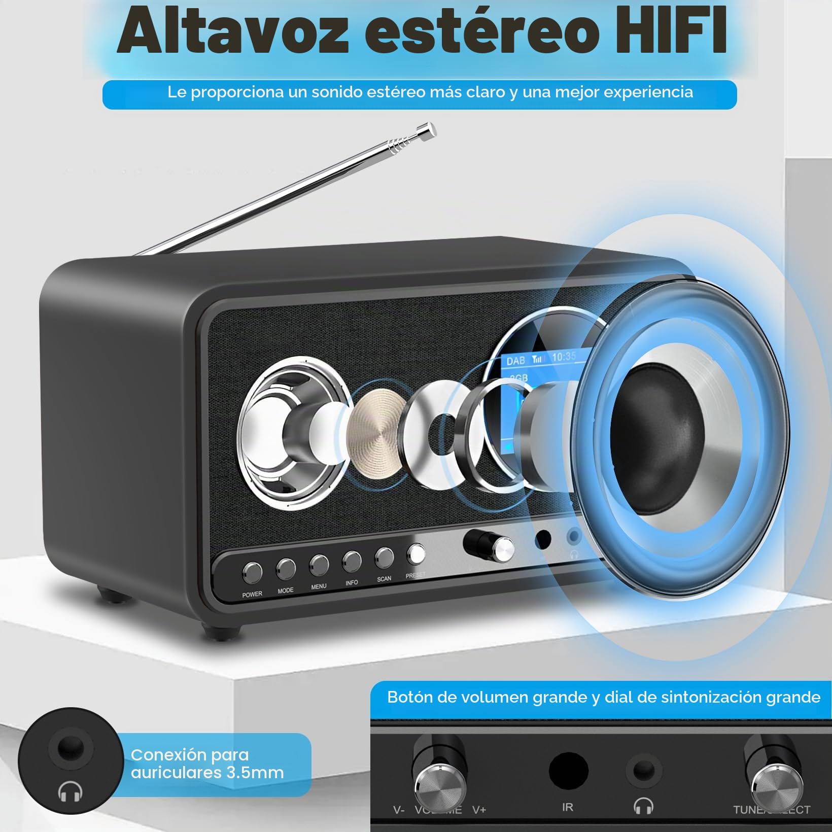 Wholede Radio DAB+/FM con Bluetooth, radio digital de cocina, radio DAB Plus con mando a distancia, radio de cocina, radio despertador con temporizador de alarma, USB/entrada auxiliar, color negro