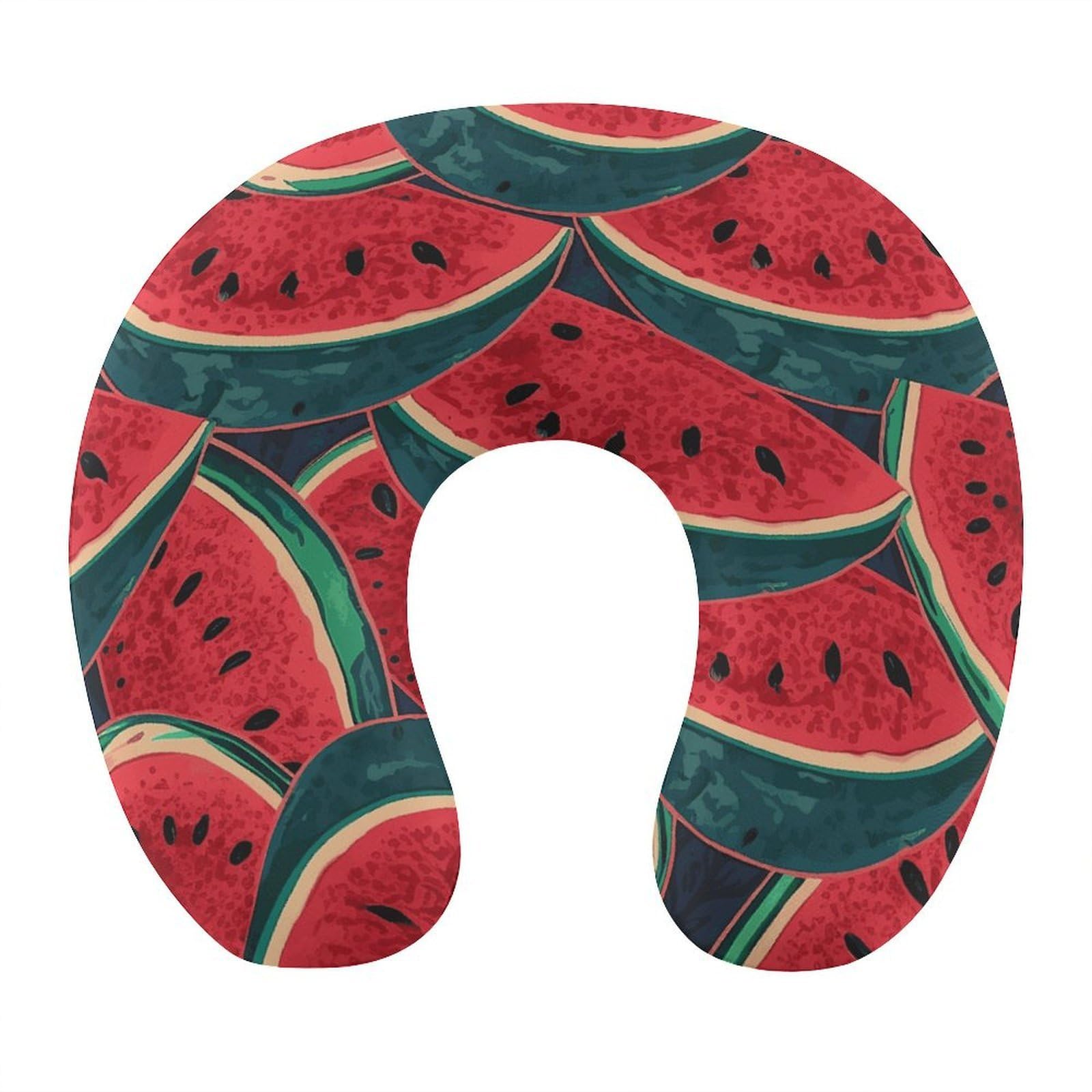 FekiLoot Red Watermelon Travel Pillow U Shaped Neck Pillow Comfortable Memory Foam Pillow Portable Soft Headrest Lightweight Neck and Head Support for Planes Trains Self-Driving Cars