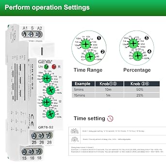Delay Relay Asymmetric Cycle Time Relay 2SPDT 10A AC/DC24V-240V Cycler Repeat Timer Delay Relay Din Rail Modular(GRT6-S2,AC/DC24V-240V)