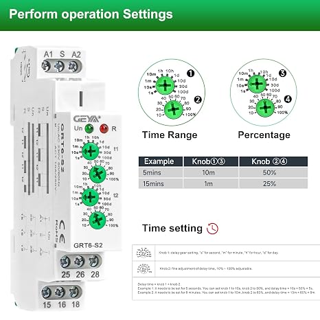 Delay Relay Asymmetric Cycle Time Relay 2SPDT 10A AC/DC24V-240V Cycler Repeat Timer Delay Relay Din Rail Modular(GRT6-S2,AC/DC24V-240V)