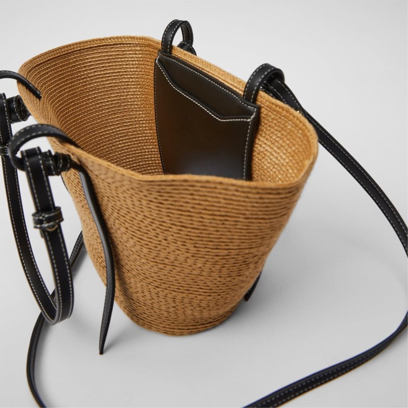 Borsa di Paglia Donna per Lo Shopping Spiaggia Grande capacità, A Tracolla in Rattan Designer, Fatta Mano delle Donne-Khaki