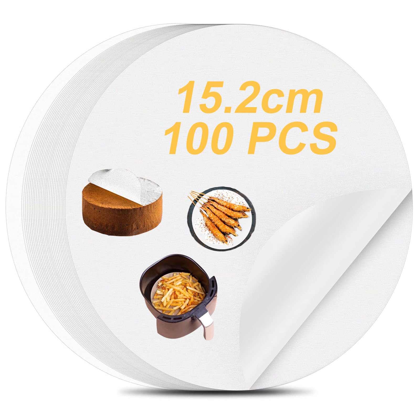 6 Inch Baking Parchment Paper Circle, 100PCS Heavy Duty Greaseproof Paper, Rounds Cake Tin Liners, Non Stick Baking Paper Used for Cake Cooking, Patty Separating, Air Fryer