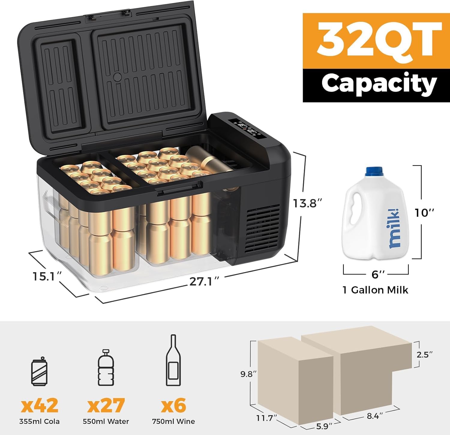 Setpower RF30 12 Volt Car Refrigerator With PG216WH,32QT(30L) 12V Fridge Freezer,Portable Electric Coolers for Car,Camping,Vehicles,RV,SUV,Travel