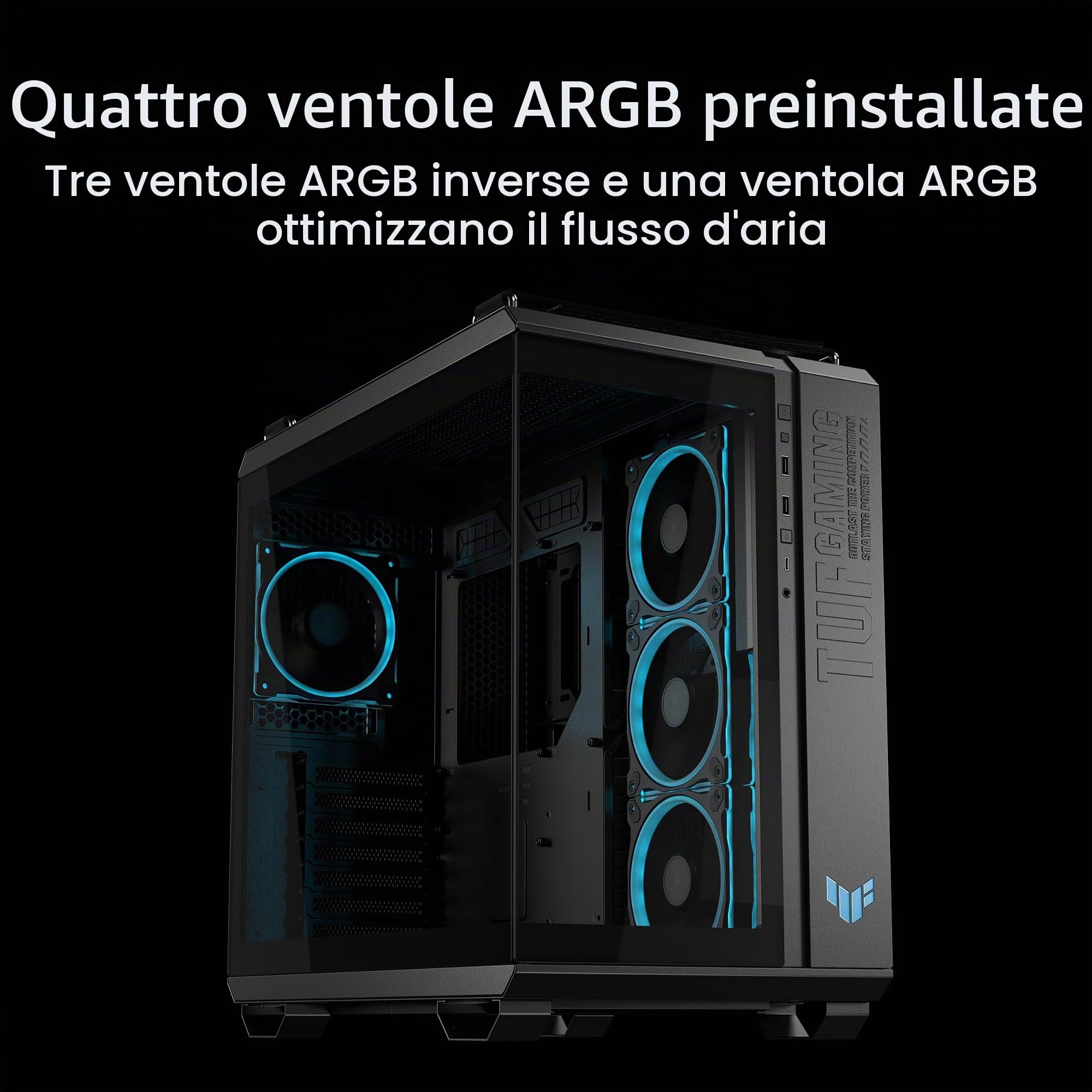 ASUS TUF GAMING GT502 HORIZON TG ARGB, Chassis a Doppia Camera con Design Panoramico e Pannello in Vetro + TUF GAMING GT502 HORIZON ARGB LIGHTING KIT, Kit di Illuminazione, Nero