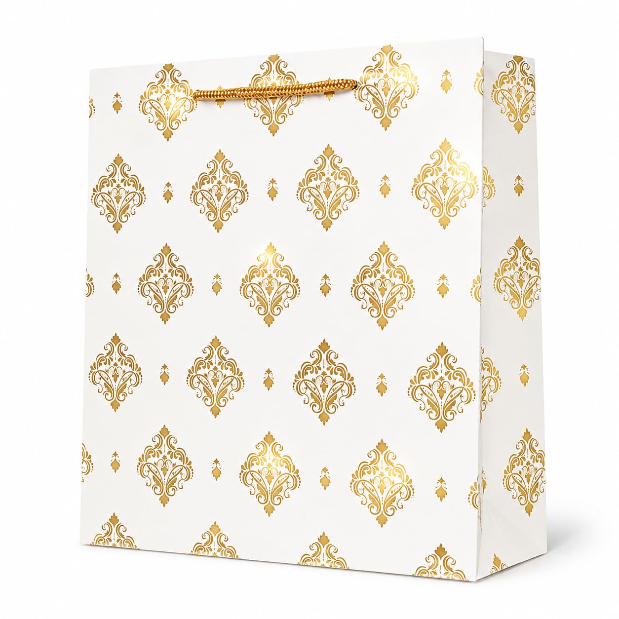 Flora Paperbags |paper bags for Gifting | Medium Size Gift Bags 12 x 10 x 3.6 Inch | Premium Gold Printed Paper with Rope Handles | Pack of 10