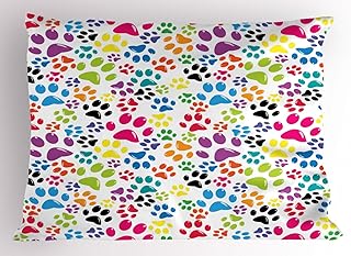 Ambesonne Dog Pillow Sham Set of 2, Colorful Little Paws Steps Art Cartoon Unusual Traces Design, Quality Microfiber Bedding Item for All Seasons, 26