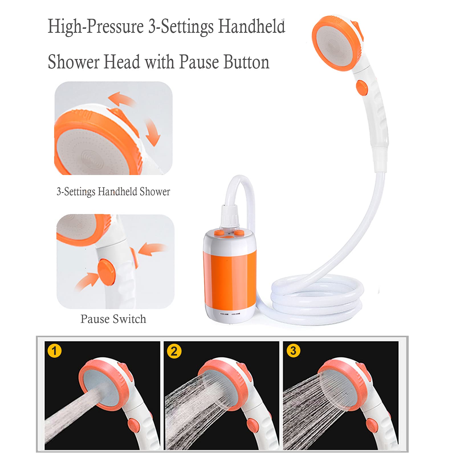 Douche portable de camping en plein air - Douche électrique - Douche de camping intégrée - Grande capacité de 5000 mAh - Rechargeable - Pour l'intérieur ou l'extérieur, le camping