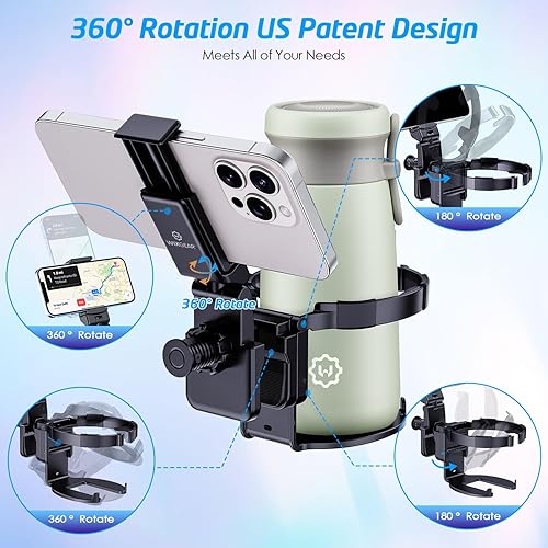 Miniatura 4 de WixGear Portavasos para cochecito con soporte para teléfono, portavasos para andador y silla de ruedas, soporte versátil para teléfono para