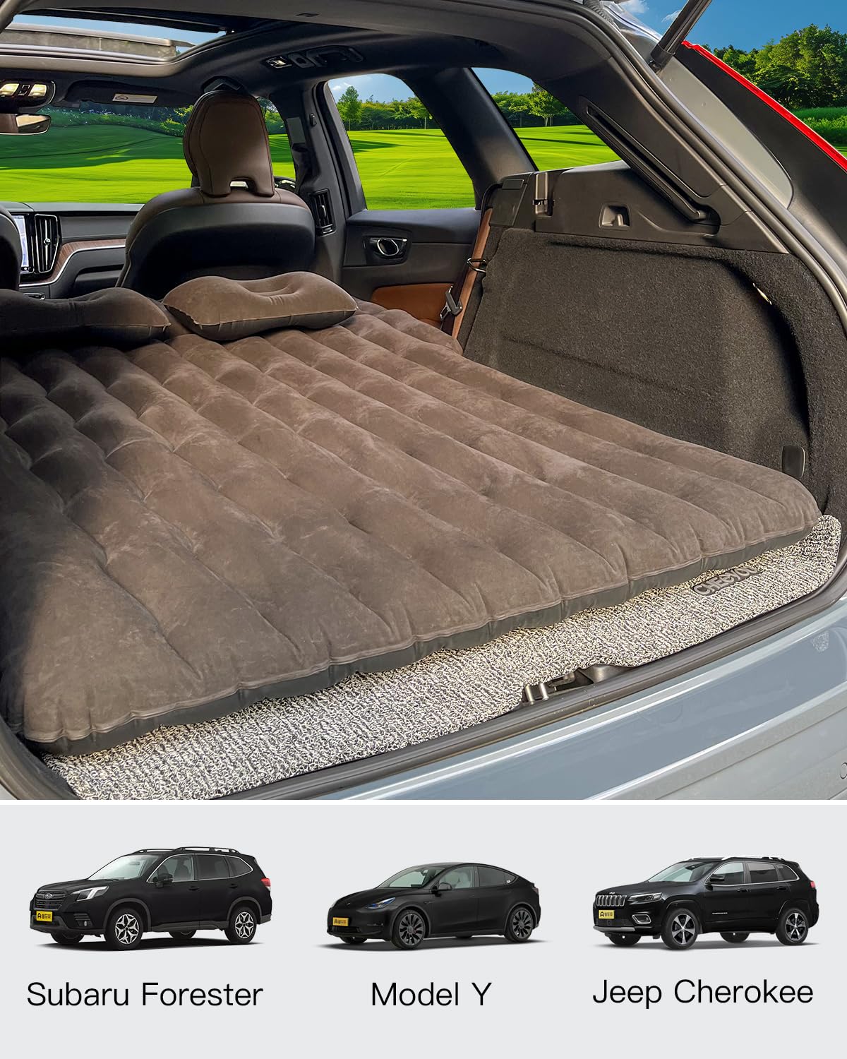 Canodoky SUV Air Mattress, Inflatable SUV Mattress Bottle and Phone Holder Thickened Flocking & PVC Surface Car Air Mattress with Electric Air Pump Travel Mattress for Car Camping Road Trip (Black)