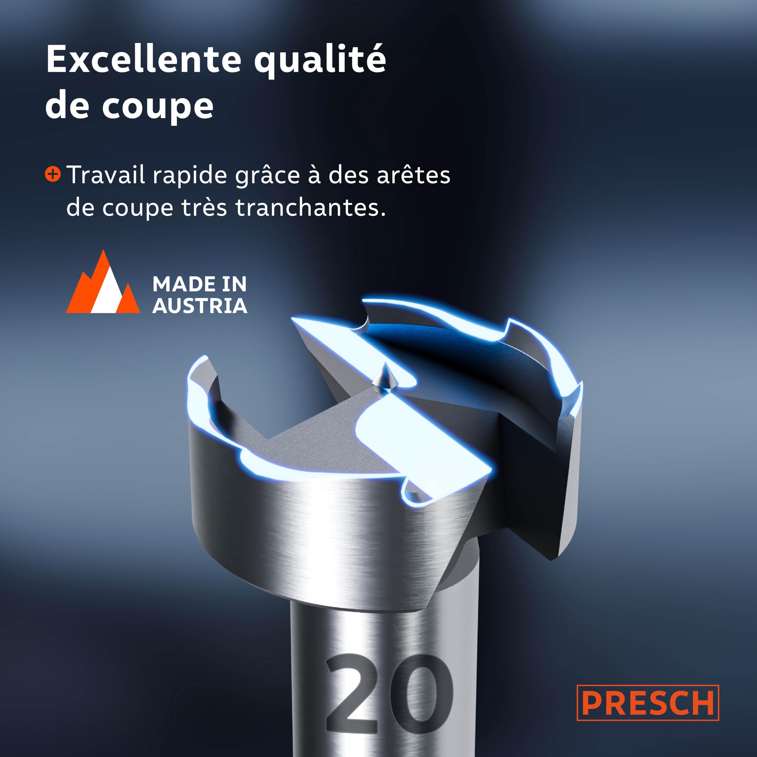 Presch Mèches Forstner Ø 20mm - Coupe-trou ultra tranchant et durable - Pointe de centrage de haute précision pour des trous ronds parfaits - Performance fiable avec une longévité optimisée
