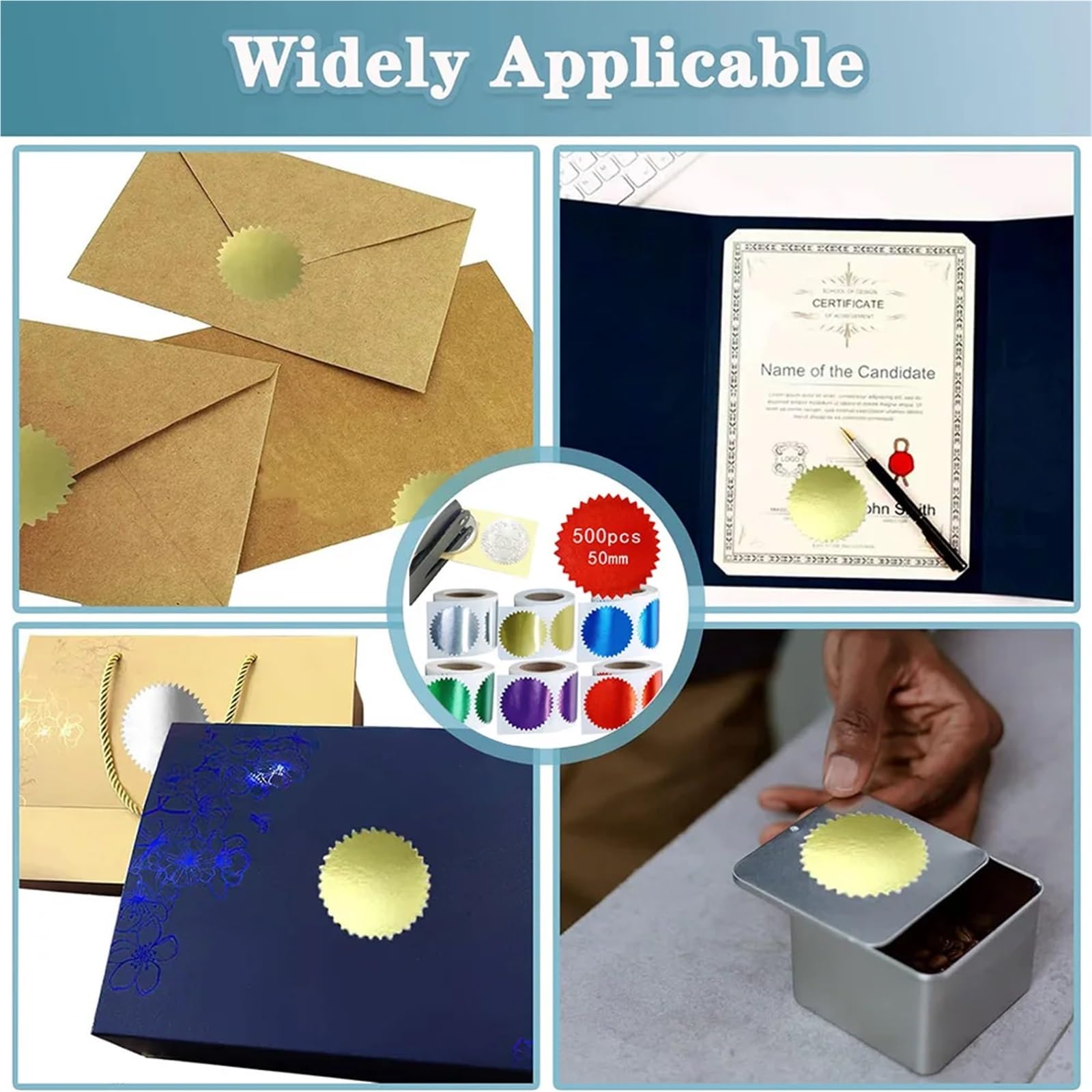 Adesivi in ​​rilievo 3 rotoli * 250 pezzi Adesivo in rilievo Timbro in acciaio Adesivi for ingranaggi Etichetta Certificato Sigilli Marchio Confezione regalo autoadesiva(Blue)