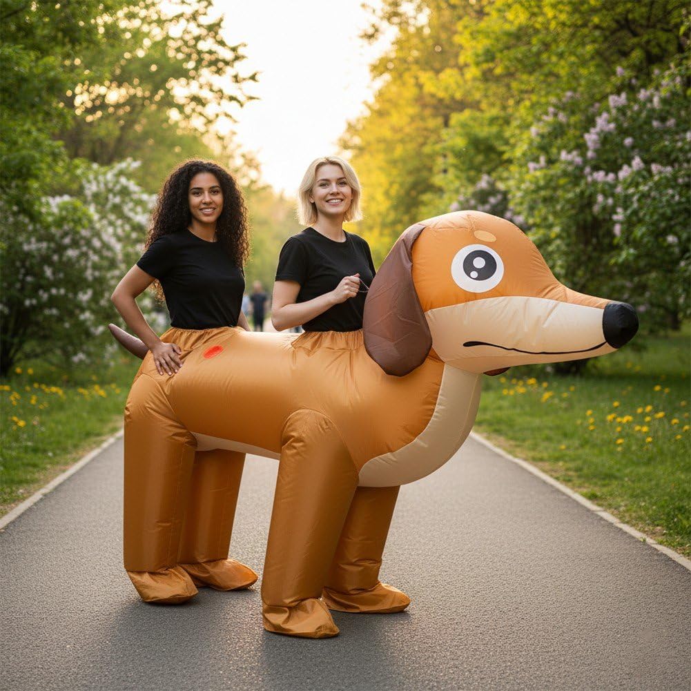 Sanfly Nadmuchiwany kostium jamnika dla 2 osób, na Halloween, dla par, zabawny, cosplay dla psów, dorosłych