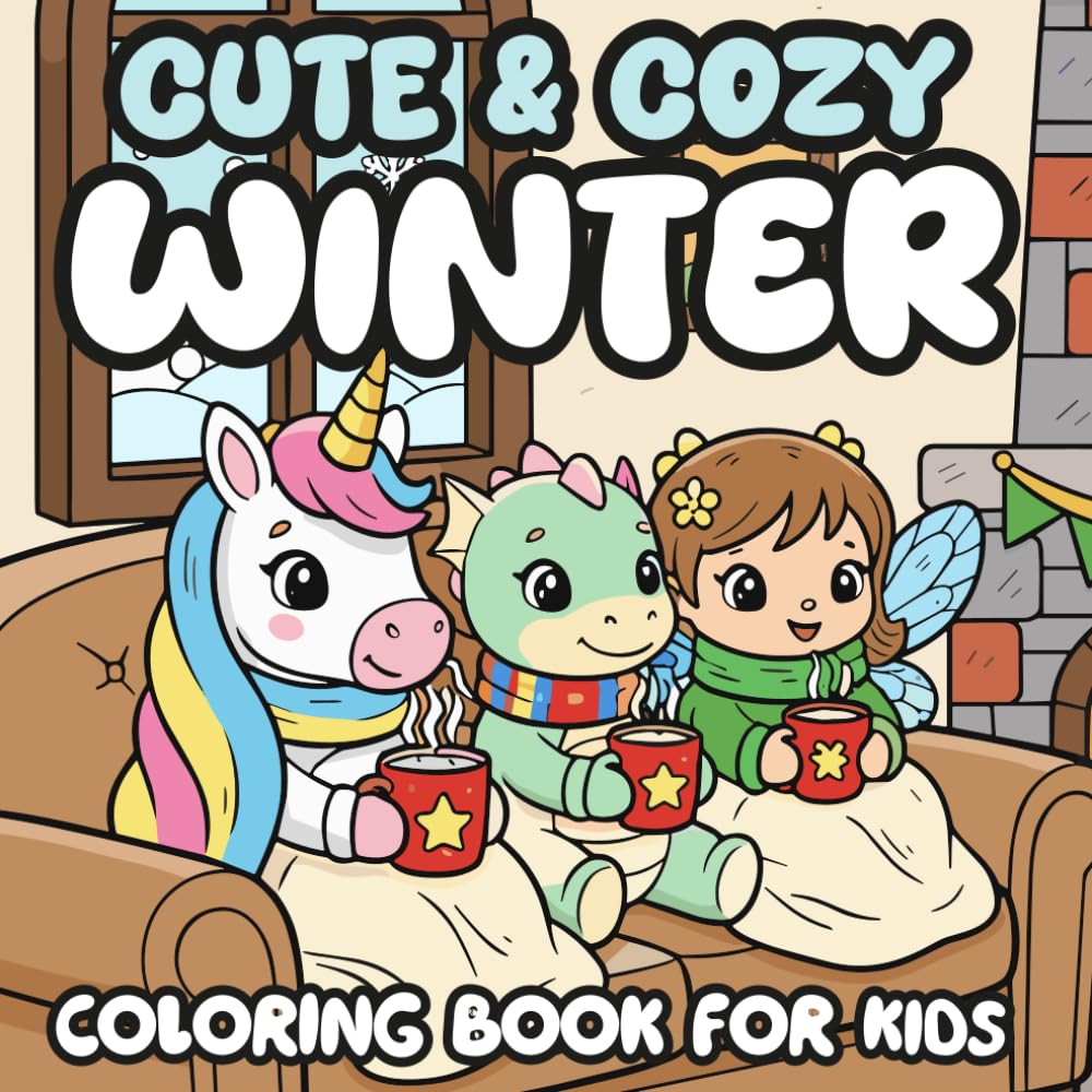 Cute and Cozy Winter Coloring Book for Kids: Cute and Cozy Fantasy Winter Scenes with Easy Coloring Pages for Children Ages 3–7